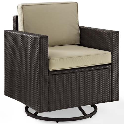 Pemberly Row Wicker Swivel Patio Arm Chair in Brown and Sand