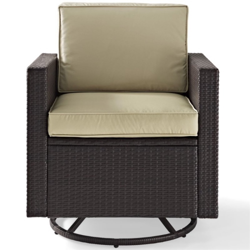 Pemberly Row Wicker Swivel Patio Arm Chair in Brown and Sand