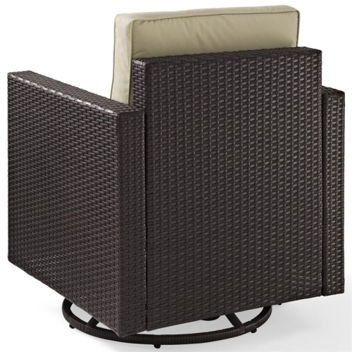 Pemberly Row Wicker Swivel Patio Arm Chair in Brown and Sand