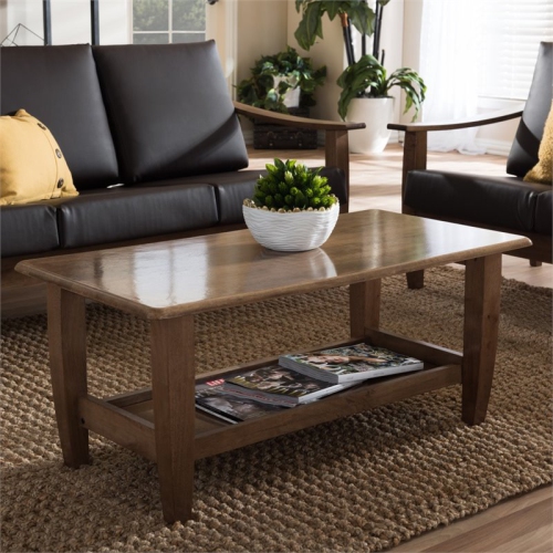 BOWERY HILL  Mission Style Wood Coffee Table In Walnut Brown