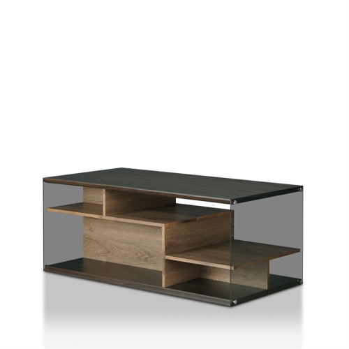 BOWERY HILL  Geometric Glass Panel Coffee Table In Oak And In Black