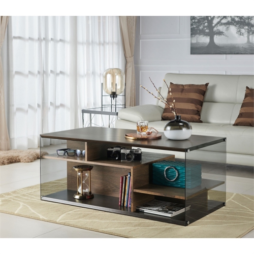 Bowery Hill Geometric Glass Panel Coffee Table in Oak and Black