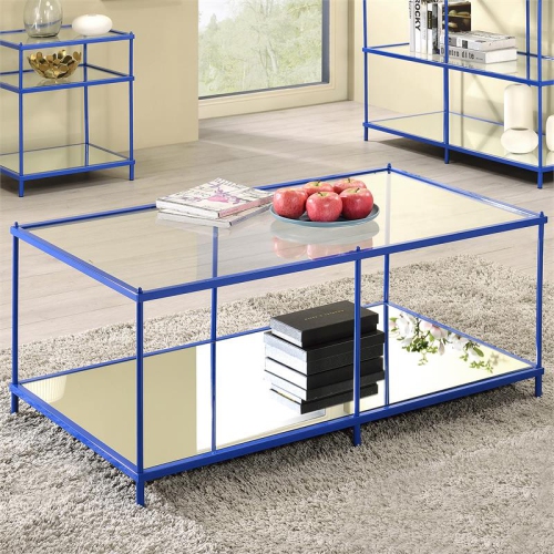Furniture of America Mendry Metal and Clear Glass Top Coffee Table in Blue