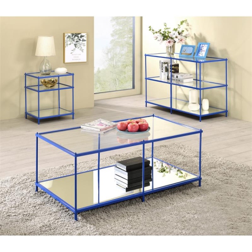 Furniture of America Mendry Metal and Clear Glass Top Coffee Table in Blue