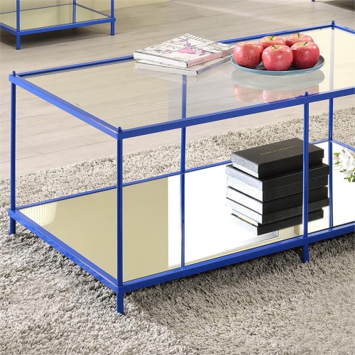 Furniture of America Mendry Metal and Clear Glass Top Coffee Table in Blue