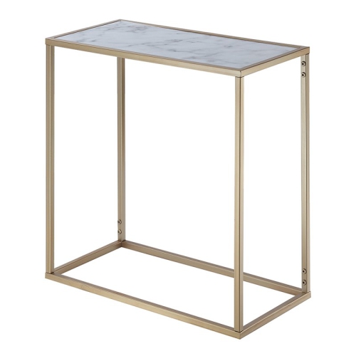 Pemberly Row Faux Marble Chairside Table in Gold Metal Frame