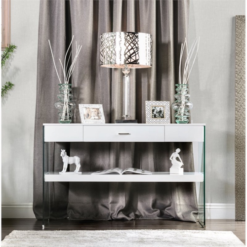 Bowery Hill Contemporary Wood Storage Console Table in White