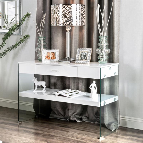Bowery Hill Contemporary Wood Storage Console Table in White