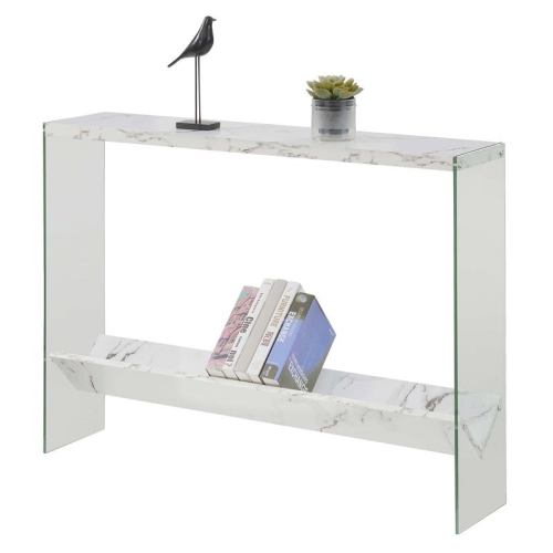 Pemberly Row Modern V Console Table with Shelf in White Marble Wood Finish