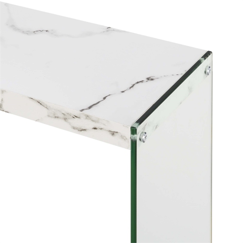 Pemberly Row Modern V Console Table with Shelf in White Marble Wood Finish
