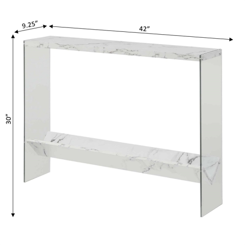 Pemberly Row Modern V Console Table with Shelf in White Marble Wood Finish