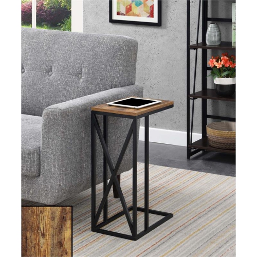 Convenience Concepts Tucson C End Table in Nutmeg Wood Finish and X Metal Frame