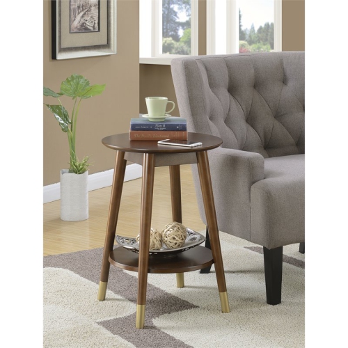 Wilson Mid-Century Round End Table with Bottom Shelf in Espresso Wood Finish