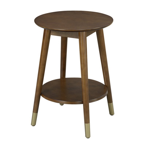Wilson Mid-Century Round End Table with Bottom Shelf in Espresso Wood Finish