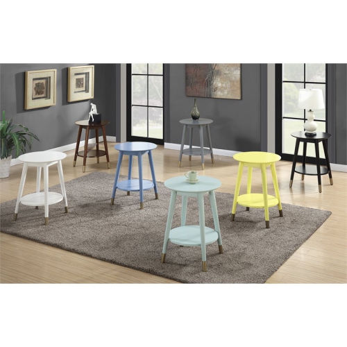 Wilson Mid-Century Round End Table with Bottom Shelf in Espresso Wood Finish