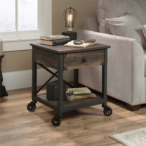 Pemberly Row Engineered Wood and Metal End Table in Carbon Oak/Black