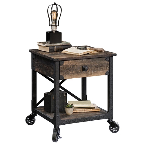 Pemberly Row Engineered Wood and Metal End Table in Carbon Oak/Black