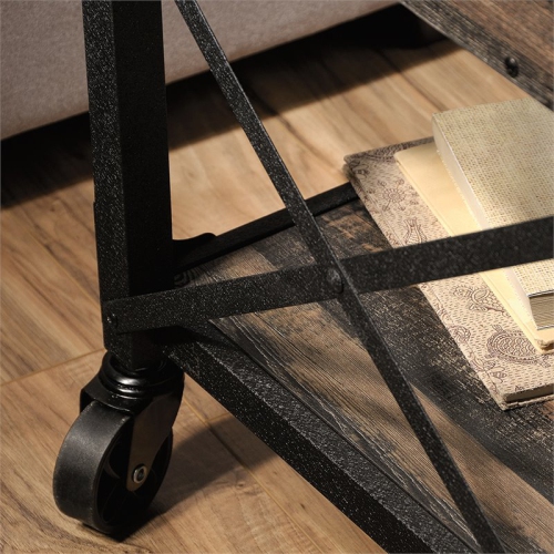 Pemberly Row Engineered Wood and Metal End Table in Carbon Oak/Black