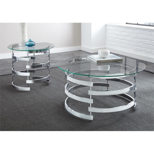 Tayside Metal and Chrome Tempered Glass Top Cocktail Table