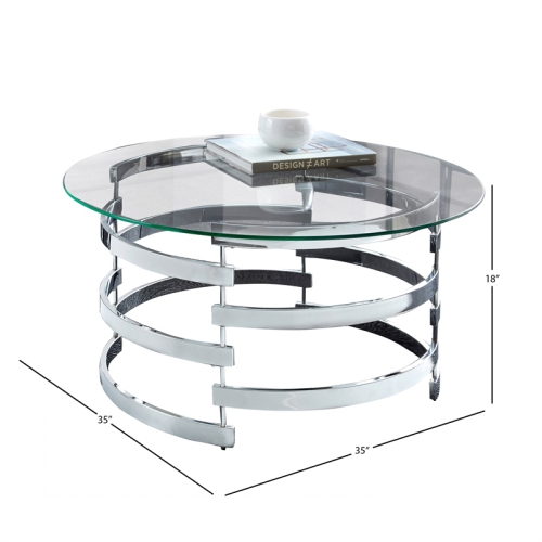 Tayside Metal and Chrome Tempered Glass Top Cocktail Table
