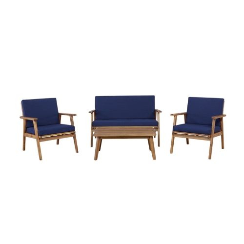 Riverbay Furniture Wood Outdoor Chat Set in Blue