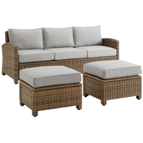 CROSLEY FURNITURE  Bradenton 3-Piece Fabric Outdoor Sofa Set In Gray/brown