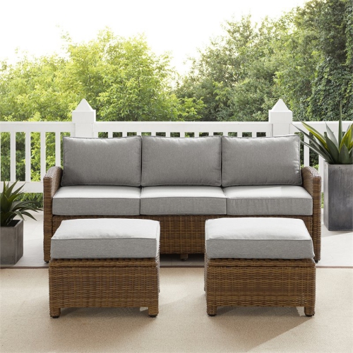 Crosley Furniture Bradenton 3-piece Fabric Outdoor Sofa Set in Gray/Brown