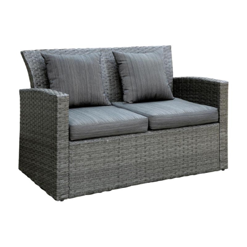 Furniture of America Vorelli Aluminum and Rattan Patio Loveseat in Gray