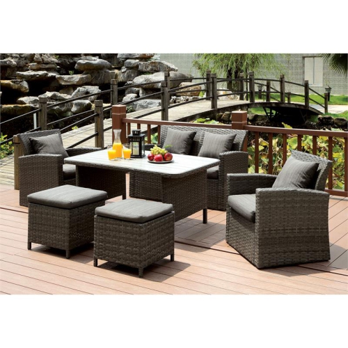 Furniture of America Vorelli Aluminum and Rattan Patio Loveseat in Gray