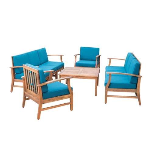 NOBLE HOUSE  Perla 9 Piece Outdoor Acacia Wood Sofa Set In Blue