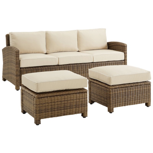 CROSLEY FURNITURE  Bradenton 3-Piece Fabric Outdoor Sofa Set In Sand/brown