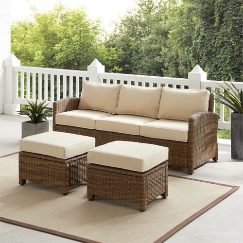 Crosley Furniture Bradenton 3-piece Fabric Outdoor Sofa Set in Sand/Brown