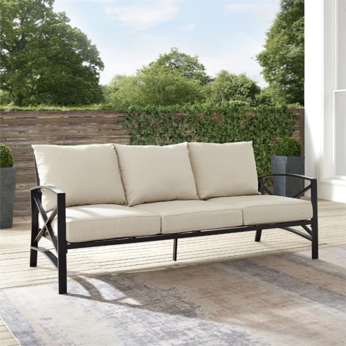 Crosley Kaplan Outdoor Metal Sofa in Oatmeal
