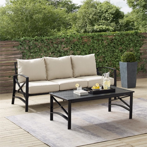 Crosley Kaplan 2 Piece Outdoor Sofa Set in Oatmeal