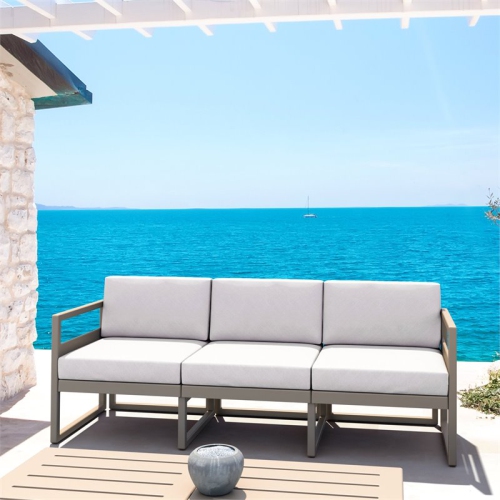 Mykonos Patio Sofa Taupe with Acrylic Fabric Natural Cushions