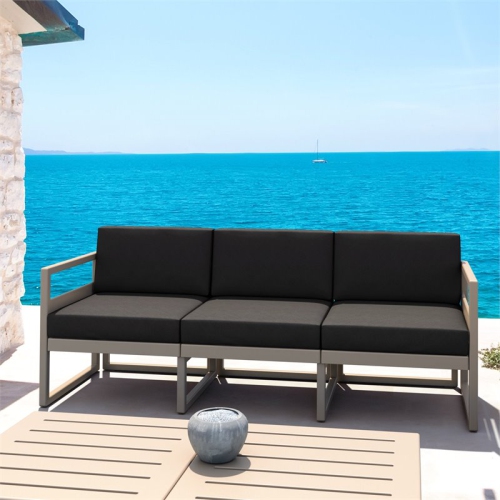Mykonos Patio Sofa Taupe with Acrylic Fabric Charcoal Cushions