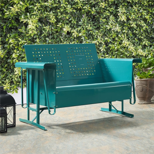 Crosley Bates Metal Gliding Patio Loveseat in Turquoise