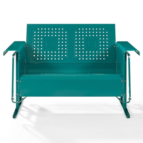 Crosley Bates Metal Gliding Patio Loveseat in Turquoise