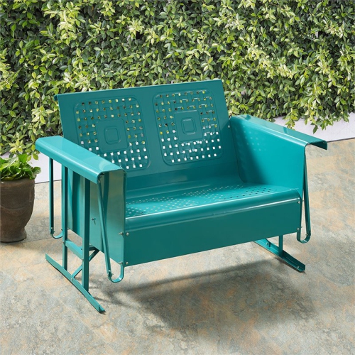 Crosley Bates Metal Gliding Patio Loveseat in Turquoise
