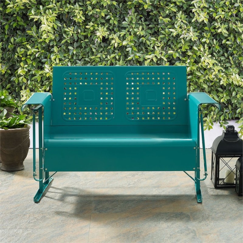 Crosley Bates Metal Gliding Patio Loveseat in Turquoise