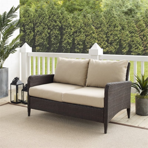 Crosley Kiawah Outdoor Wicker Loveseat in Beige