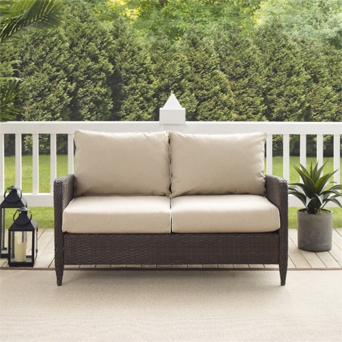 Crosley Kiawah Outdoor Wicker Loveseat in Beige