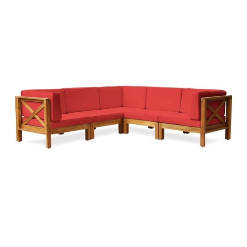 NOBLE HOUSE  Brava 5 Piece Outdoor Acacia Wood Sectional Sofa Set In Red