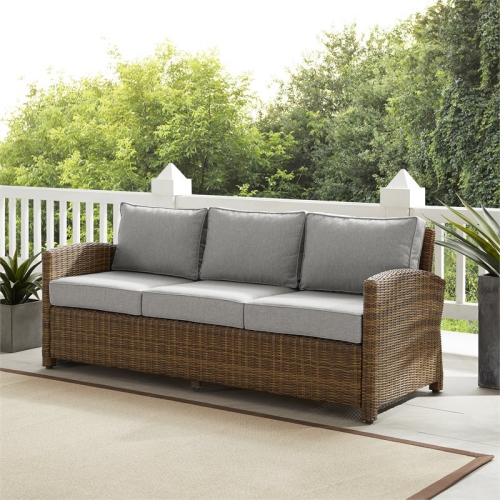 Crosley Furniture Bradenton Fabric and Wicker Outdoor Sofa in Gray
