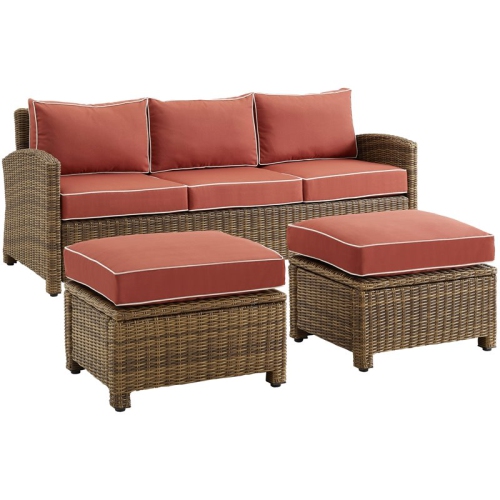 CROSLEY FURNITURE  Bradenton 3-Piece Fabric Outdoor Sofa Set In Sangria/brown