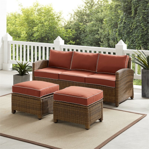 Crosley Furniture Bradenton 3-piece Fabric Outdoor Sofa Set in Sangria/Brown