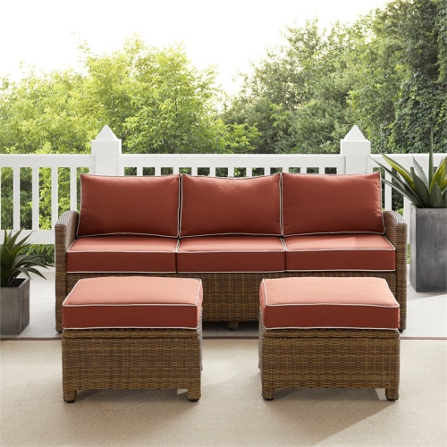 Crosley Furniture Bradenton 3-piece Fabric Outdoor Sofa Set in Sangria/Brown