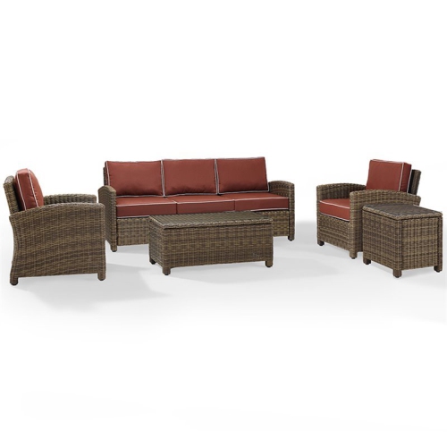 PEMBERLY ROW  5 Piece Wicker Patio Sofa Set With Sangria Cushions