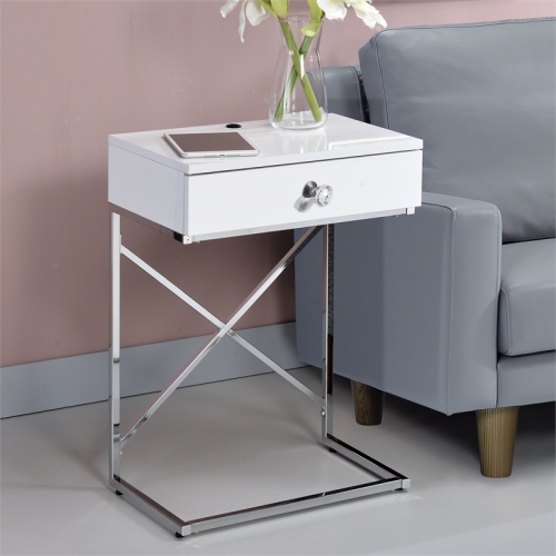 Furniture of America Kylie Modern Wood 1-Drawer End Table in Glossy White