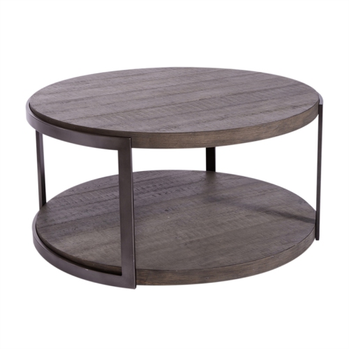 Bowery Hill Modern Wood Round Cocktail Table in Brown